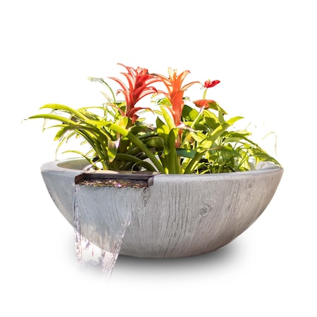 The Outdoor Plus 27 Round Sedona Planter & Water Bowl - Wood Grain GFRC Concrete - Oak - OPT-27RWGWP-OAK